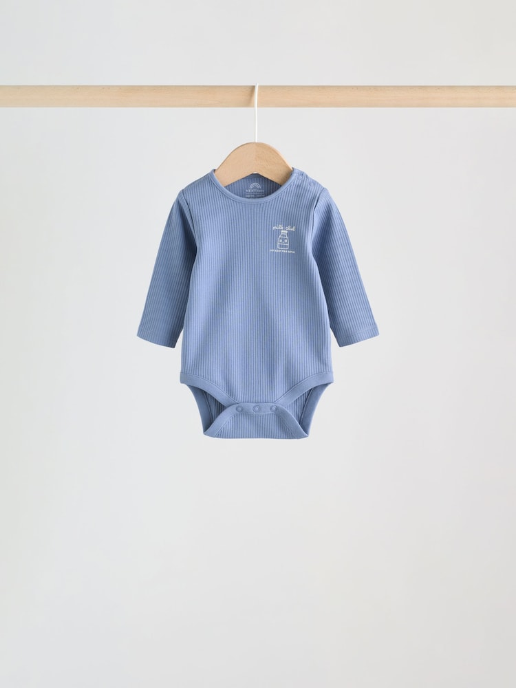 Blue Long Sleeve Baby Bodysuits 5 Pack - Image 2 of 12