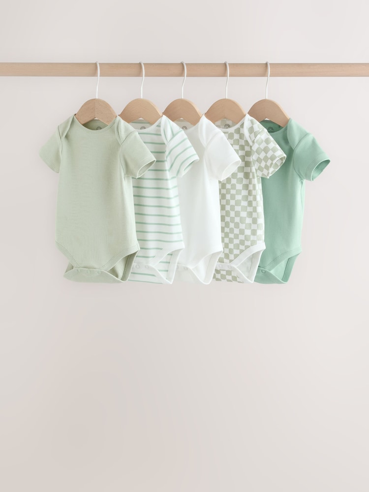 Green Short Sleeve Baby Bodysuits 5 Pack - Image 1 of 13