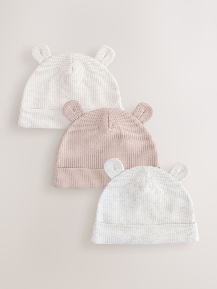 لون محايد - مجموعة من 3 قبعات للبيبي (من عمر الولادة 0-12 شهرًا) - صورة 1 من 6