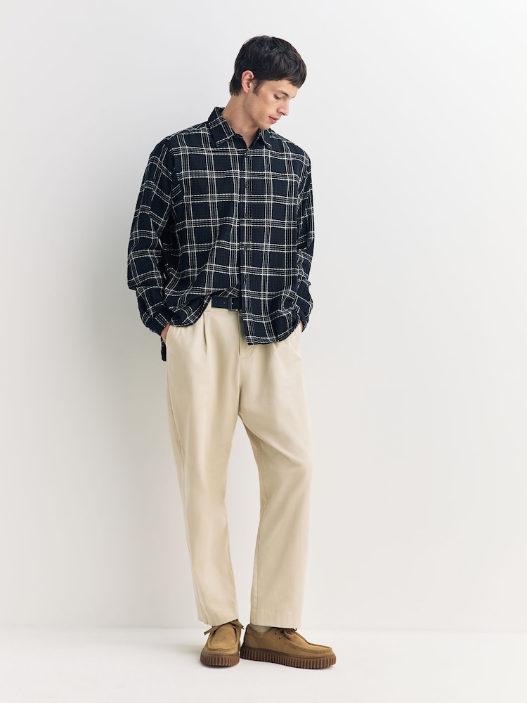 Oliver Spencer Black Garrison Long Sleeve Check Seersucker Shirt - Image 2 of 6 Oliver Spencer Black Garrison Long Sleeve Check Seersucker Shirt - Image 2 of 6