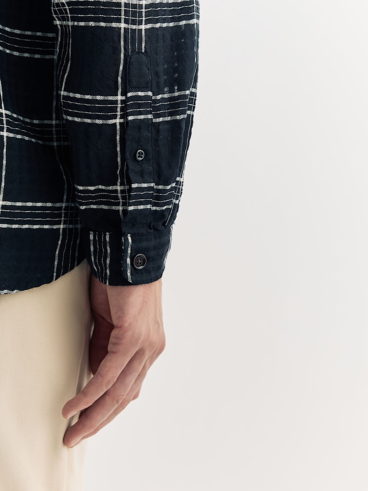 Oliver Spencer Black Garrison Long Sleeve Check Seersucker Shirt - Image 6 of 6 Oliver Spencer Black Garrison Long Sleeve Check Seersucker Shirt - Image 6 of 6