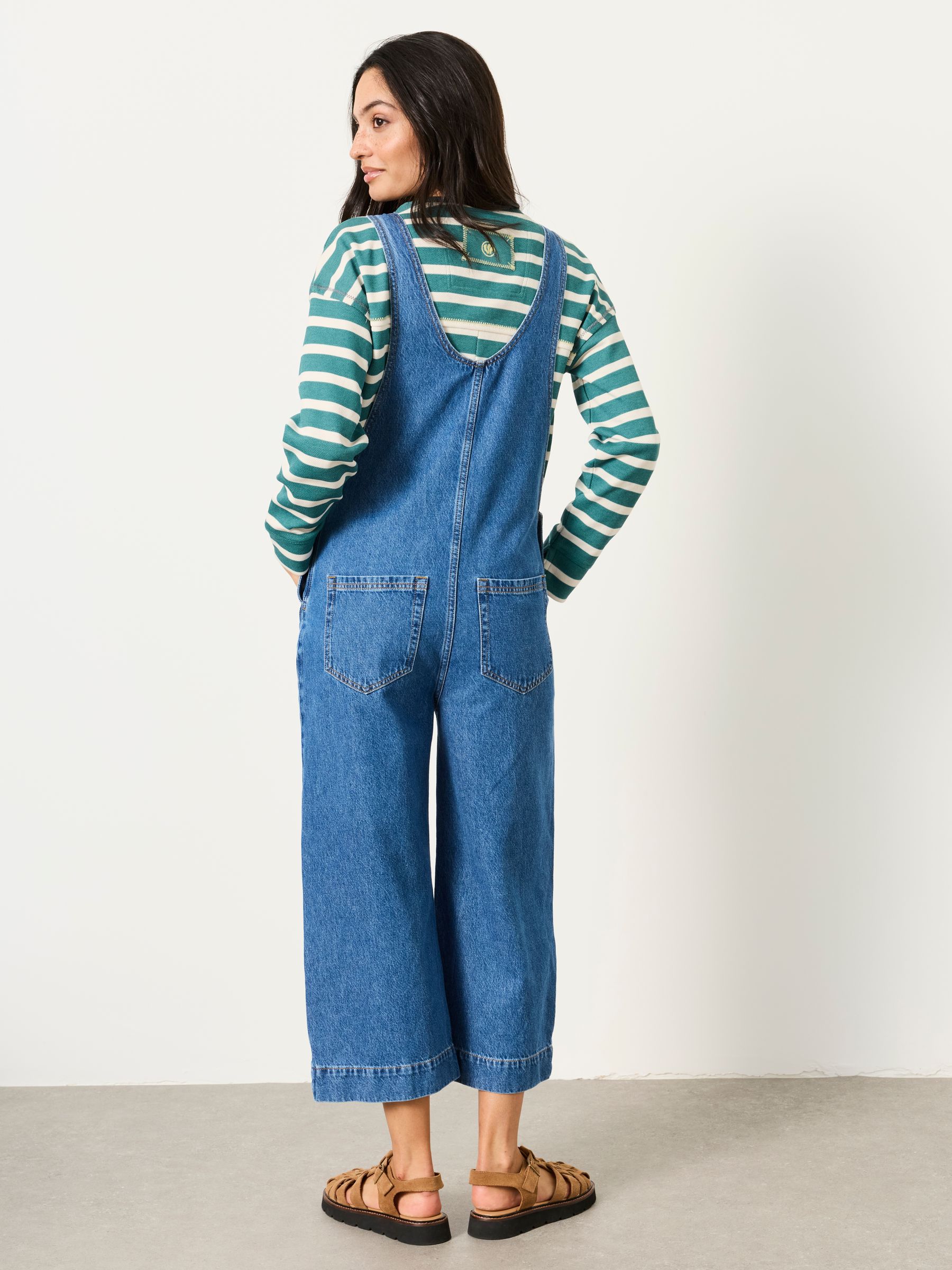 Buy FatFace Raffles Blue Denim Cropped Wide Leg Dungaree from Next