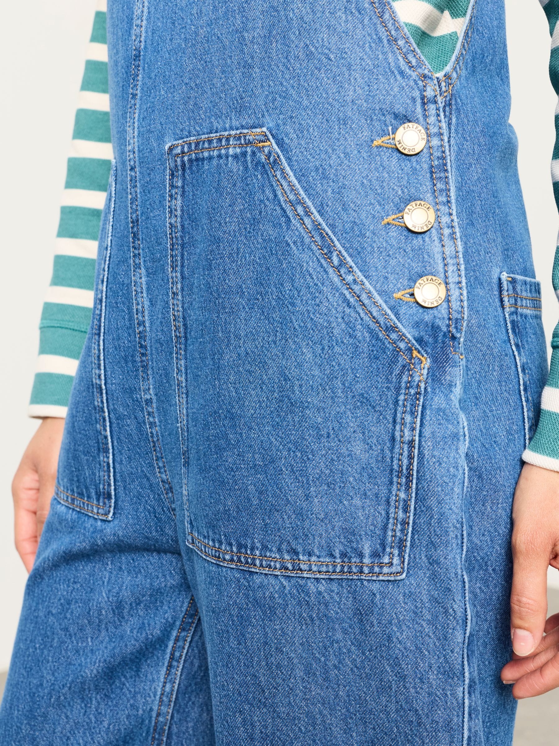 Buy FatFace Raffles Blue Denim Cropped Wide Leg Dungaree from Next