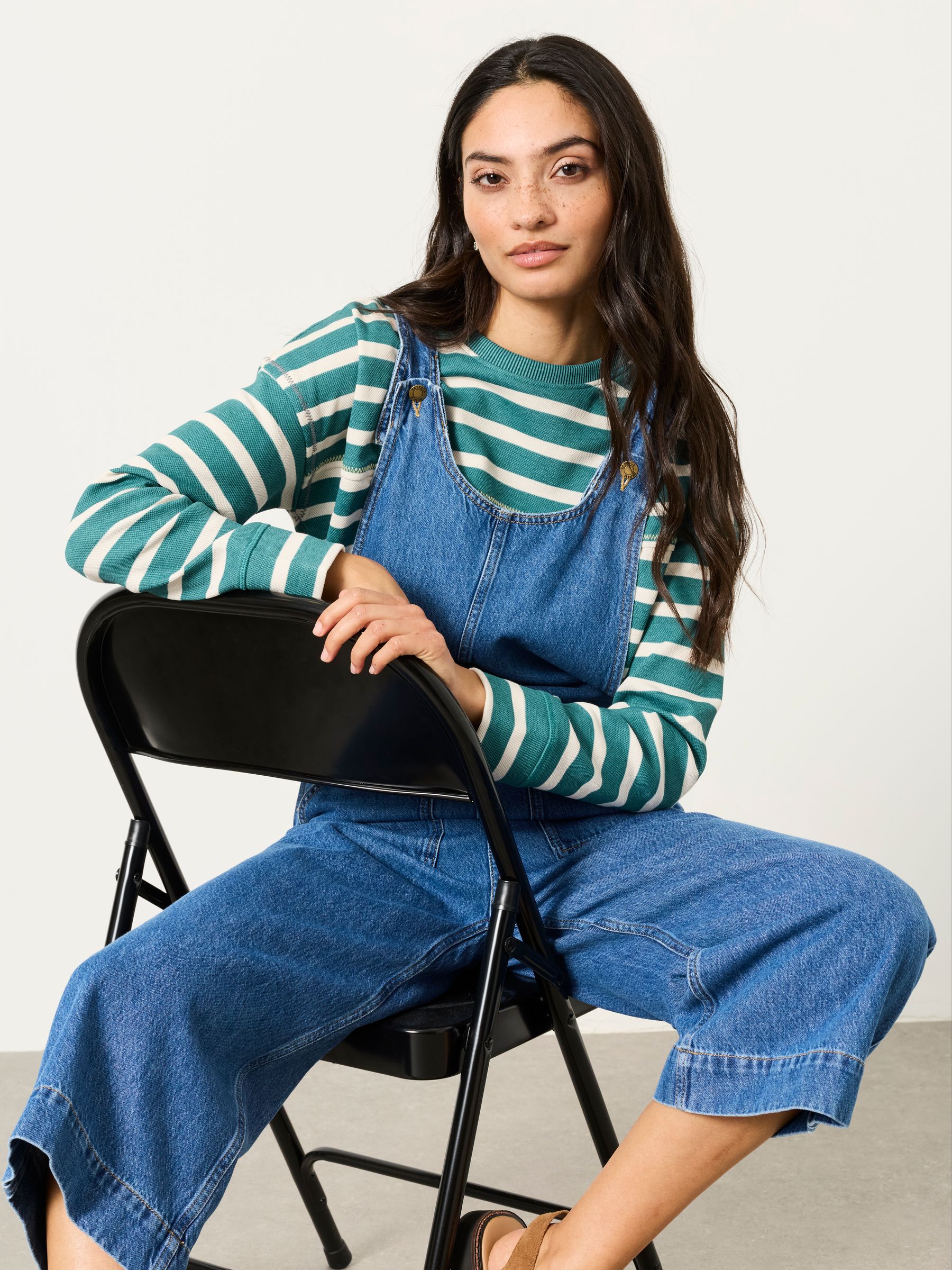 Buy FatFace Raffles Blue Denim Cropped Wide Leg Dungaree from Next