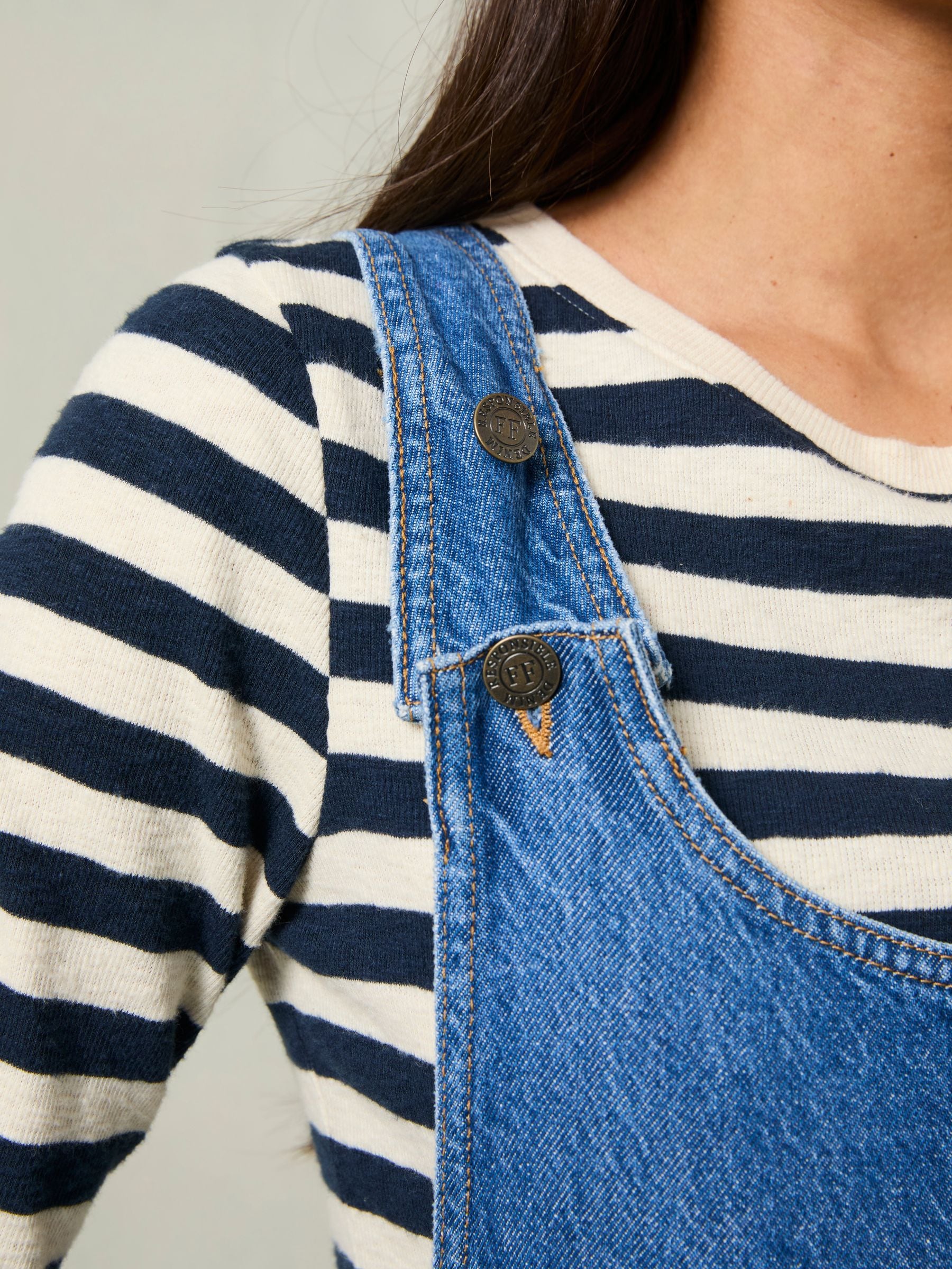 Buy FatFace Raffles Blue Denim Cropped Wide Leg Dungaree from Next USA