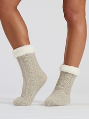 Loungeable Brown Cable Knit Chenille Socks - Image 2 of 3