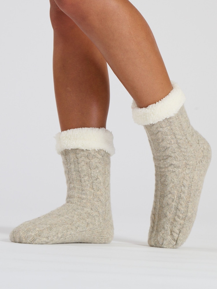 Loungeable Brown Cable Knit Chenille Socks - Image 3 of 3 Loungeable Brown Cable Knit Chenille Socks - Image 3 of 3