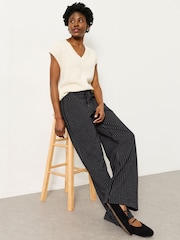 FatFace Black Jersey Stripe Wide Leg Trousers - Image 10 of 12