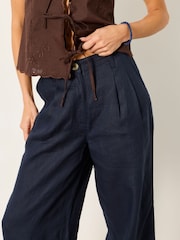 FatFace Navy Wide Leg Linen Trousers - Image 4 of 6