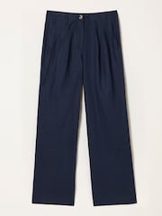 FatFace Navy Wide Leg Linen Trousers - Image 6 of 6