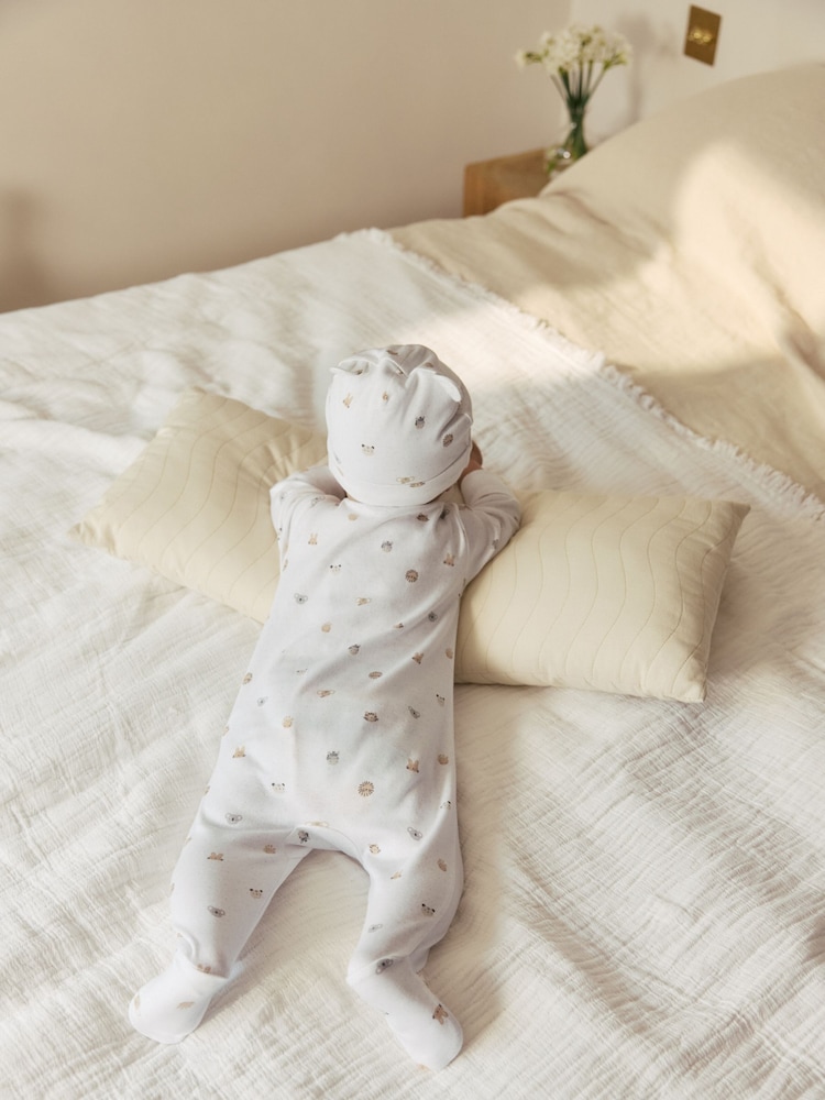 White Born in 2026 Baby Sleepsuit & Hat Set (0-9mths) - Image 2 of 12 White Born in 2026 Baby Sleepsuit & Hat Set (0-9mths) - Image 2 of 12