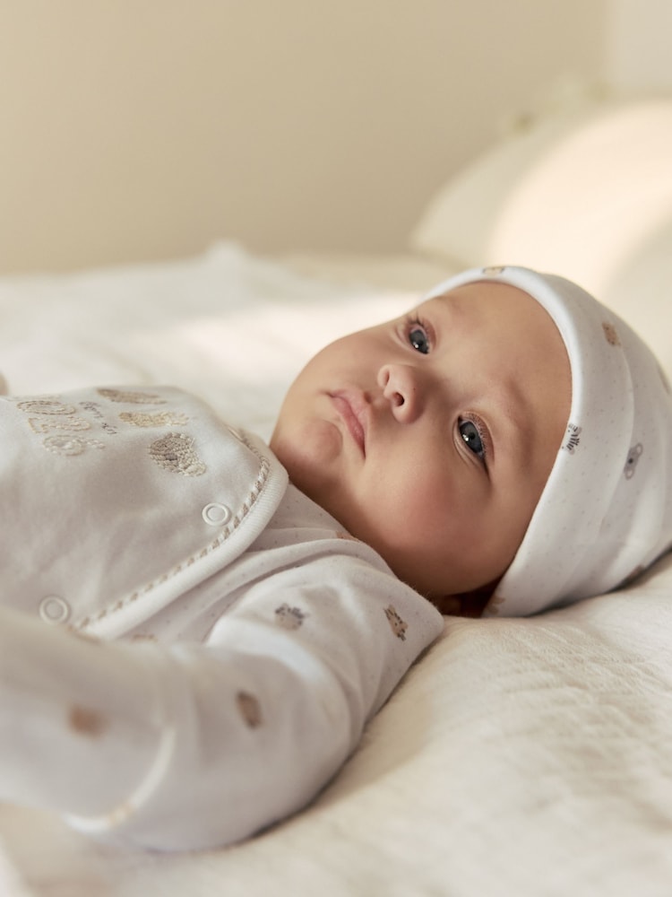 NEXT Pasgeboren Set van 3 babypyjama's van 100% katoen met zebraprint Grijs 50