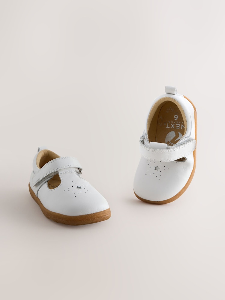 White Barefoot Leather Touch Fastening T-Bar Shoes - Image 1 of 6 White Barefoot Leather Touch Fastening T-Bar Shoes - Image 1 of 6