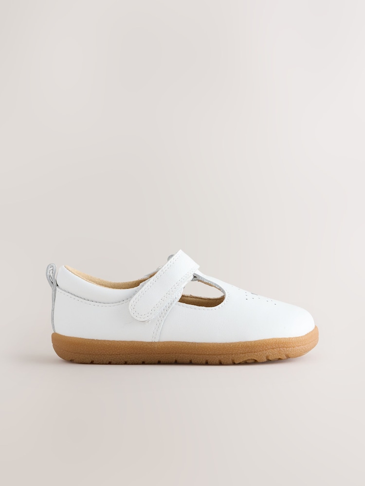 White Barefoot Leather Touch Fastening T-Bar Shoes - Image 2 of 6 White Barefoot Leather Touch Fastening T-Bar Shoes - Image 2 of 6