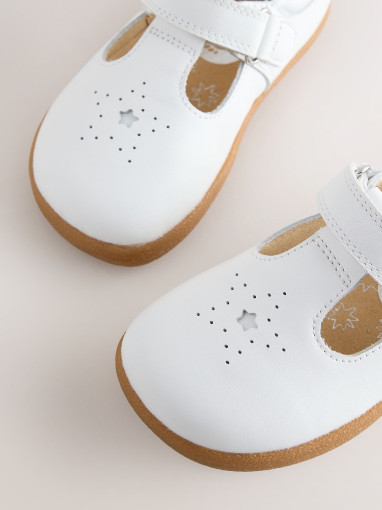 White Barefoot Leather Touch Fastening T-Bar Shoes - Image 6 of 6 White Barefoot Leather Touch Fastening T-Bar Shoes - Image 6 of 6