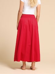 PixieGirl Petite Red Poplin Shirred Midi Skirt - Image 3 of 5