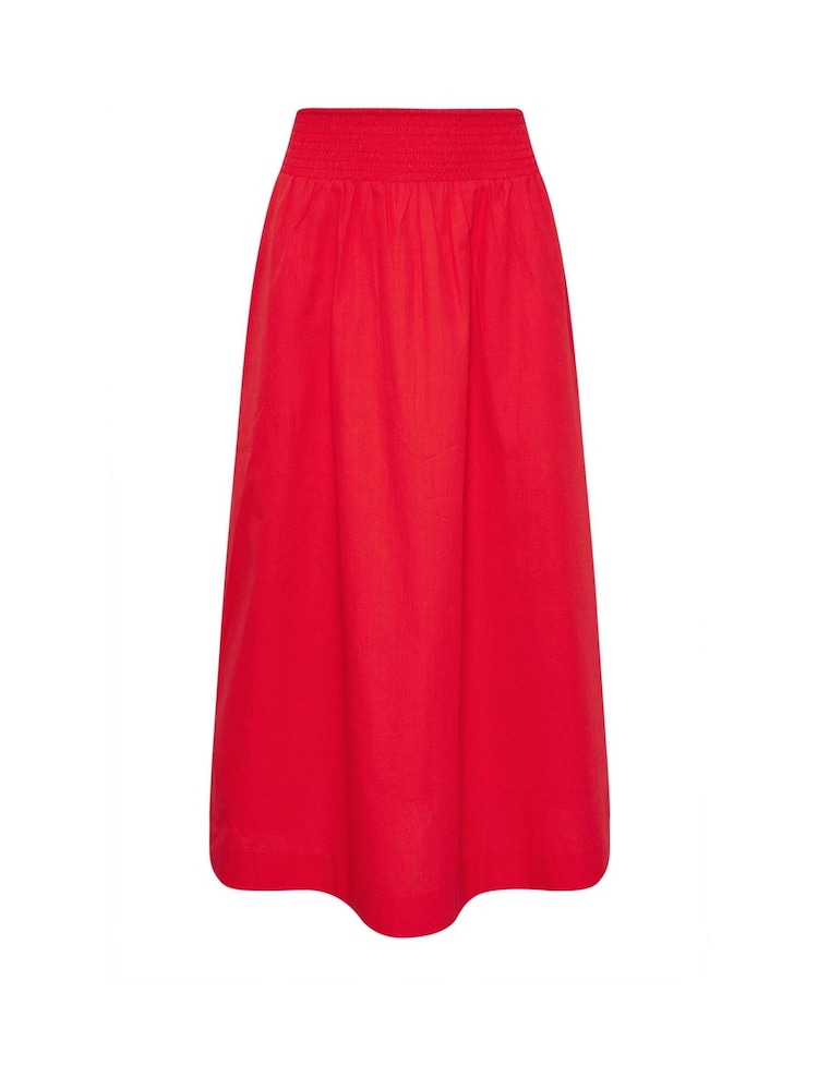 PixieGirl Petite Red Poplin Shirred Midi Skirt - Image 5 of 5