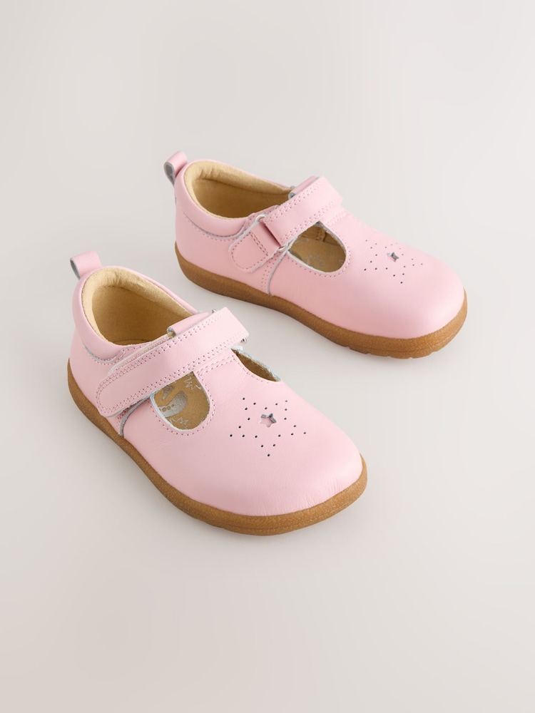 Pink Barefoot Leather Touch Fastening T-Bar Shoes - Image 1 of 5 Pink Barefoot Leather Touch Fastening T-Bar Shoes - Image 1 of 5