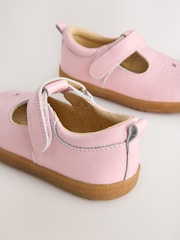 Pink Barefoot Leather Touch Fastening T-Bar Shoes - Image 4 of 5