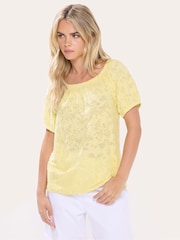 M&Co Yellow Petite Burnout Scoop Neck Top - Image 1 of 5
