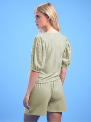 PixieGirl Petite Green Stripe Tie Front Top And Shorts Set - Image 4 of 6