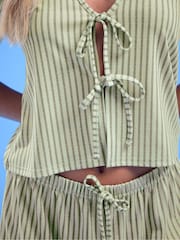 PixieGirl Petite Green Stripe Tie Front Top And Shorts Set - Image 5 of 6