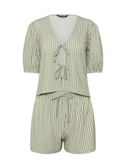PixieGirl Petite Green Stripe Tie Front Top And Shorts Set - Image 6 of 6