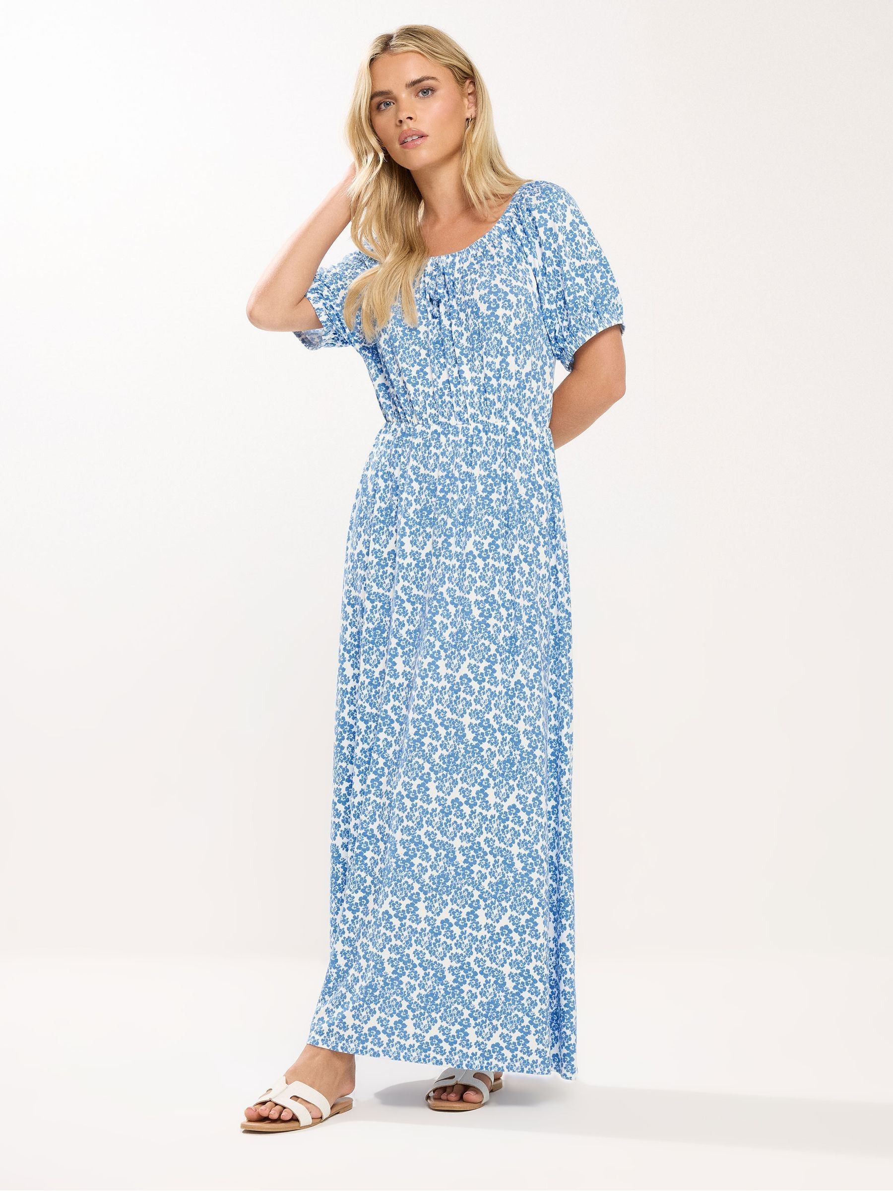 M&Co Blue Petite Ditsy Scoop Neck Dress