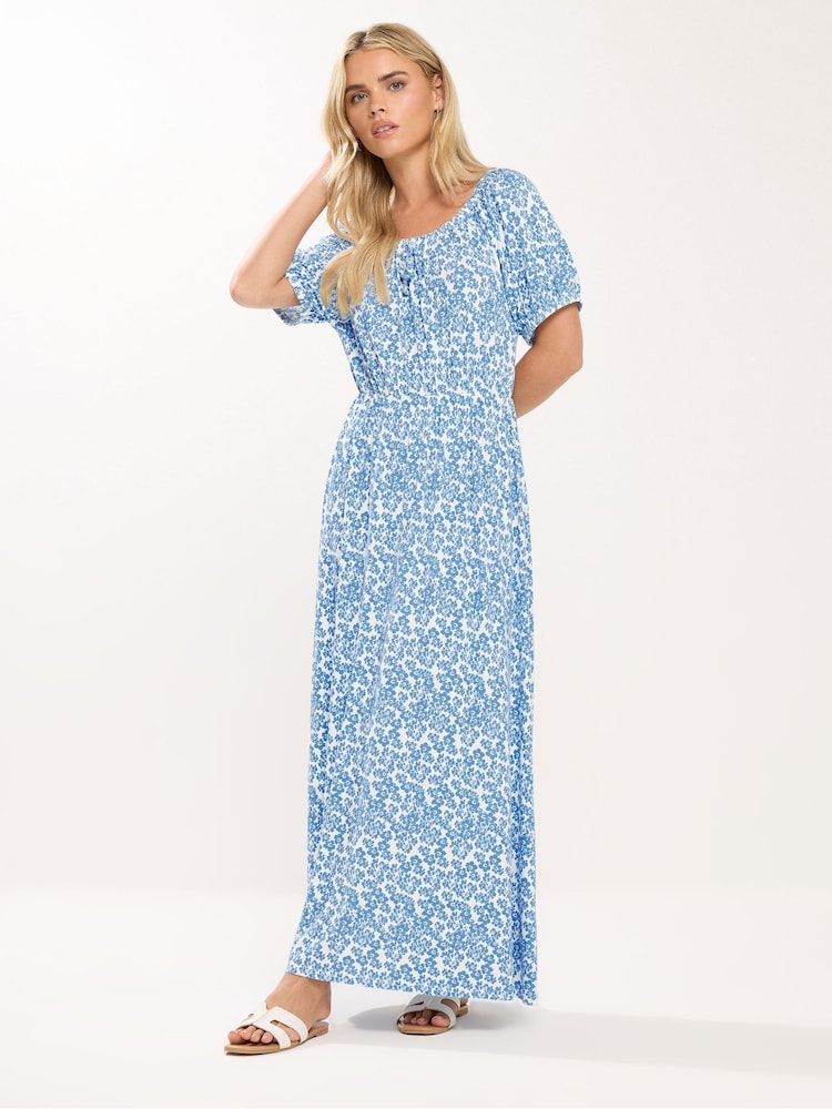 M&Co Blue Petite Ditsy Scoop Neck Dress - Image 1 of 5