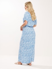 M&Co Blue Petite Ditsy Scoop Neck Dress - Image 3 of 5