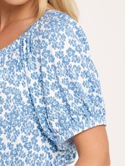 M&Co Blue Petite Ditsy Scoop Neck Dress - Image 4 of 5