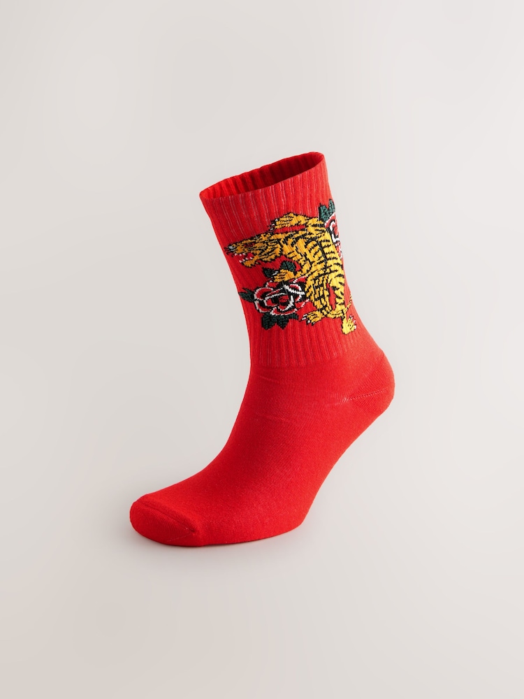 Red/Green/Black Pattern Sports Socks 4 Pack - Image 2 of 9