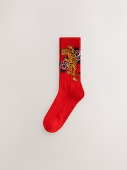 Red/Green/Black Pattern Sports Socks 4 Pack - Image 4 of 9