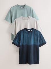 Grey Tie Dye/Green/Stone Regular Fit Heavyweight T-Shirts 3 Pack - Image 1 of 11