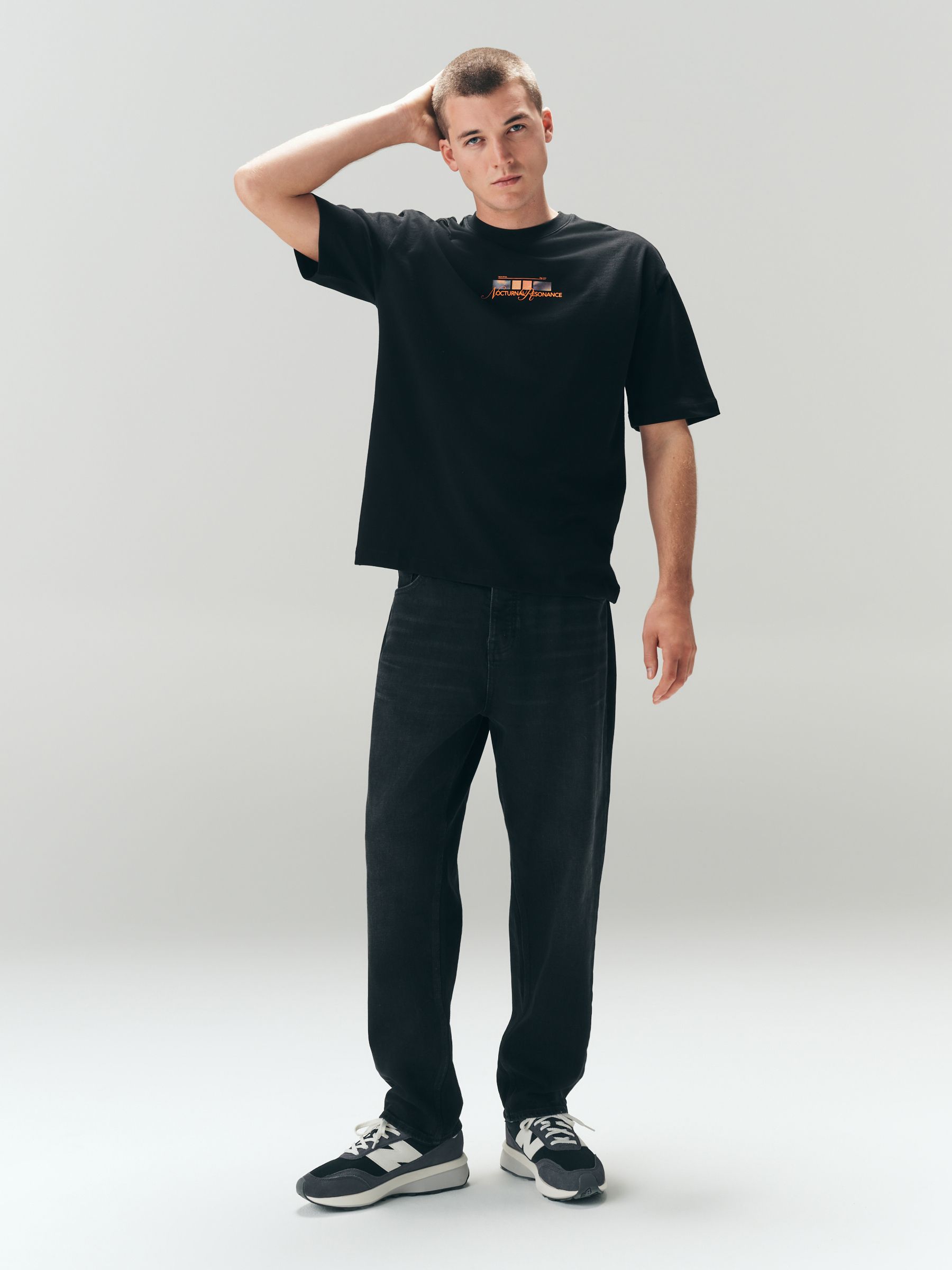 Buy Black Techno Relaxed Fit Graphic Print Heavy Weight T-Shirt