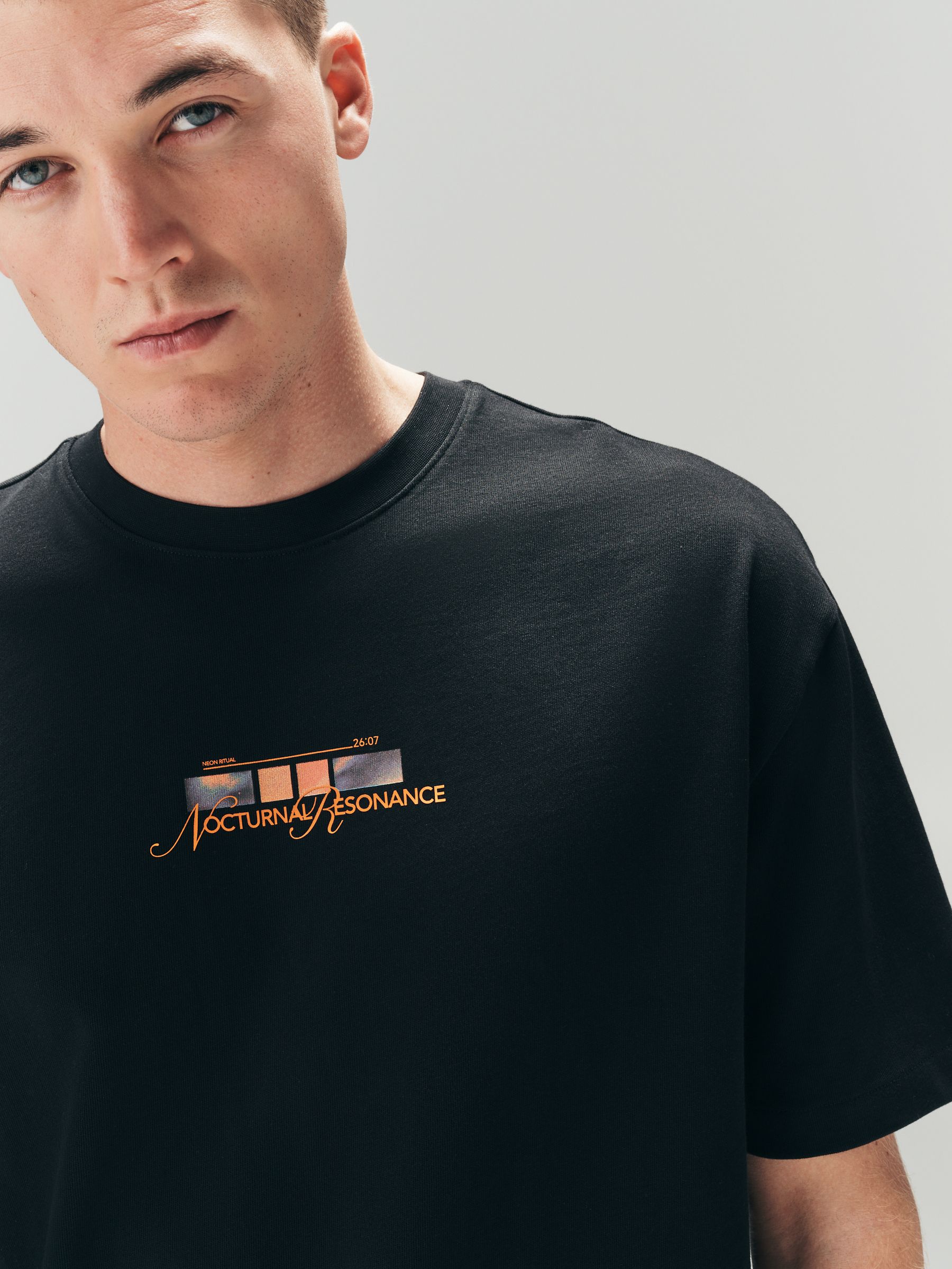 Buy Black Techno Relaxed Fit Graphic Print Heavy Weight T-Shirt