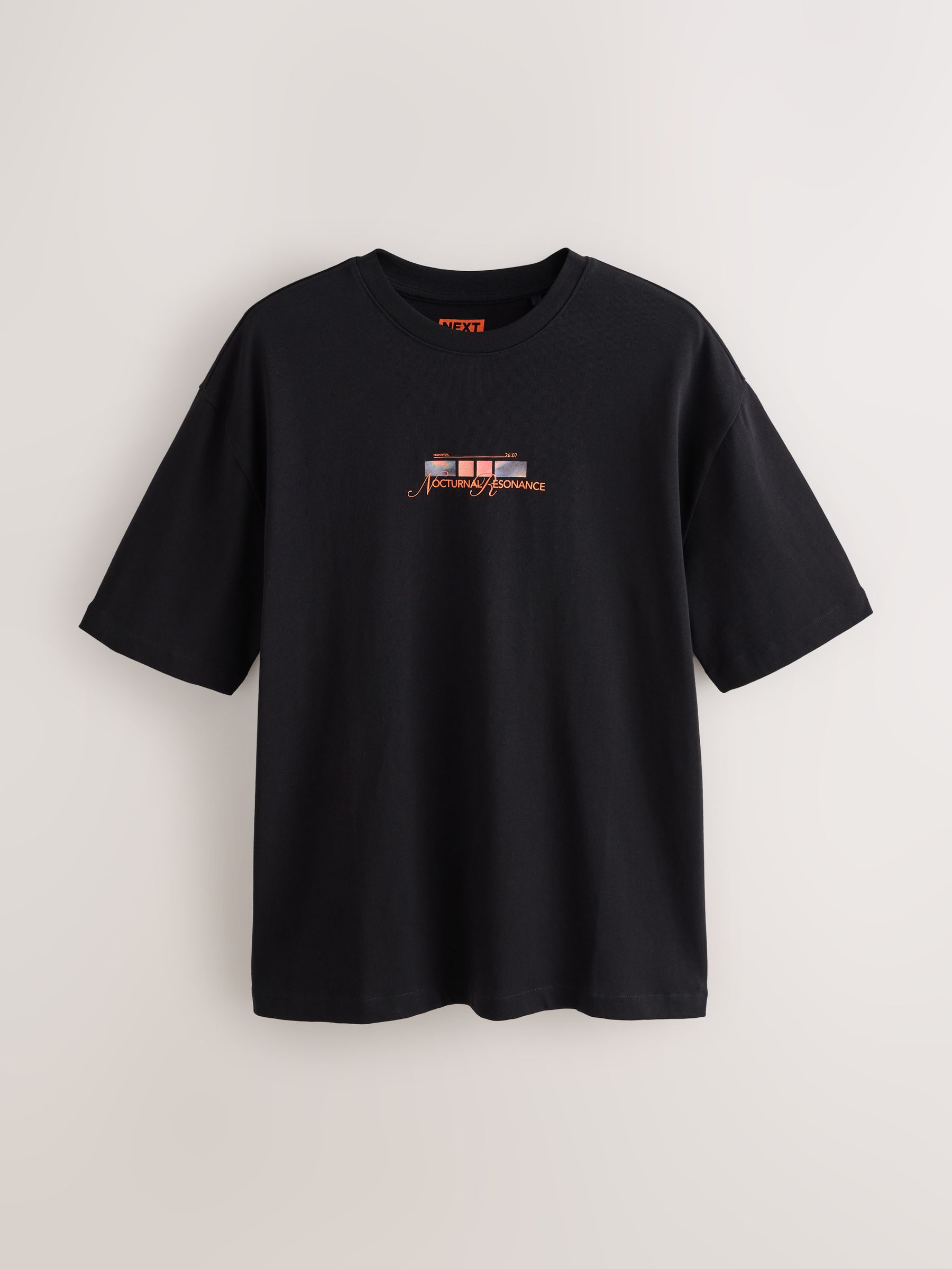 Buy Black Techno Relaxed Fit Graphic Print Heavy Weight T-Shirt