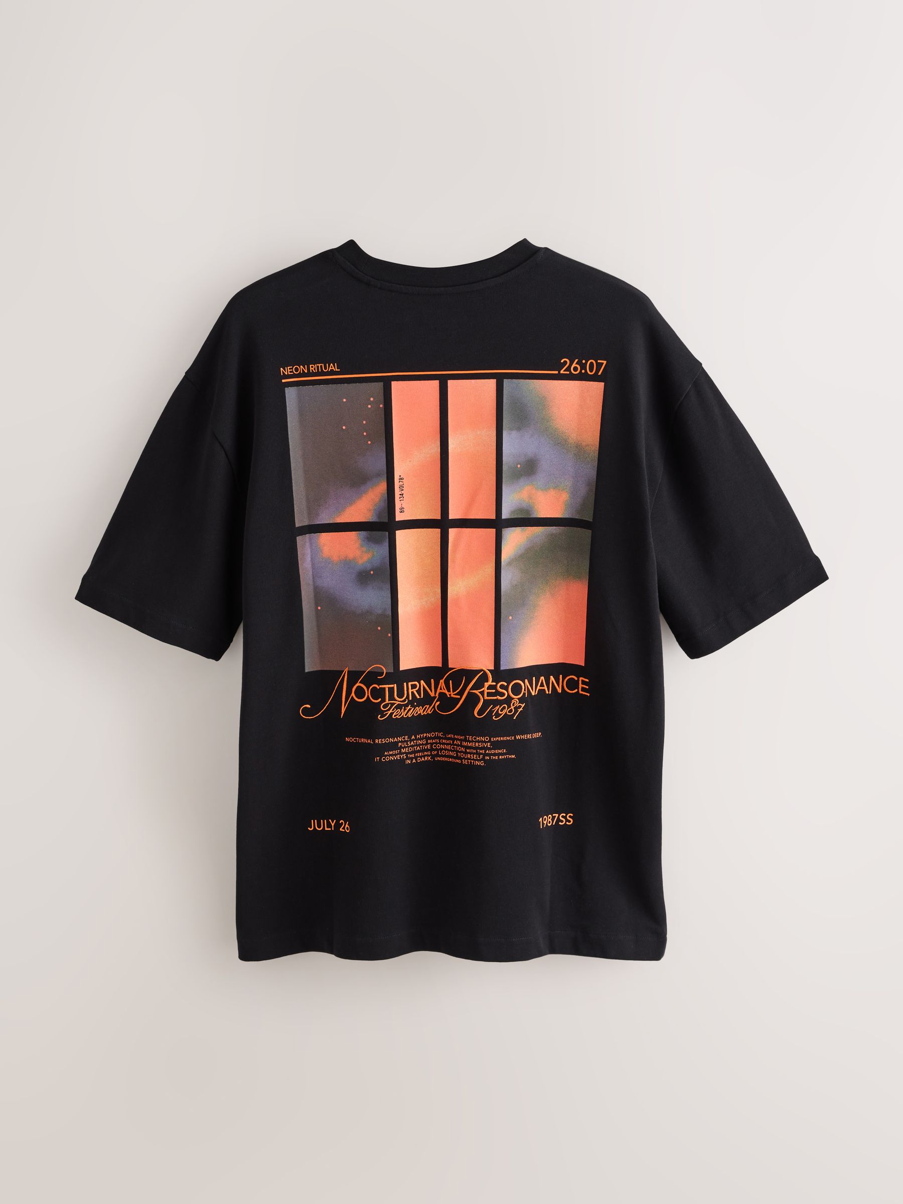 Buy Black Techno Relaxed Fit Graphic Print Heavy Weight T-Shirt