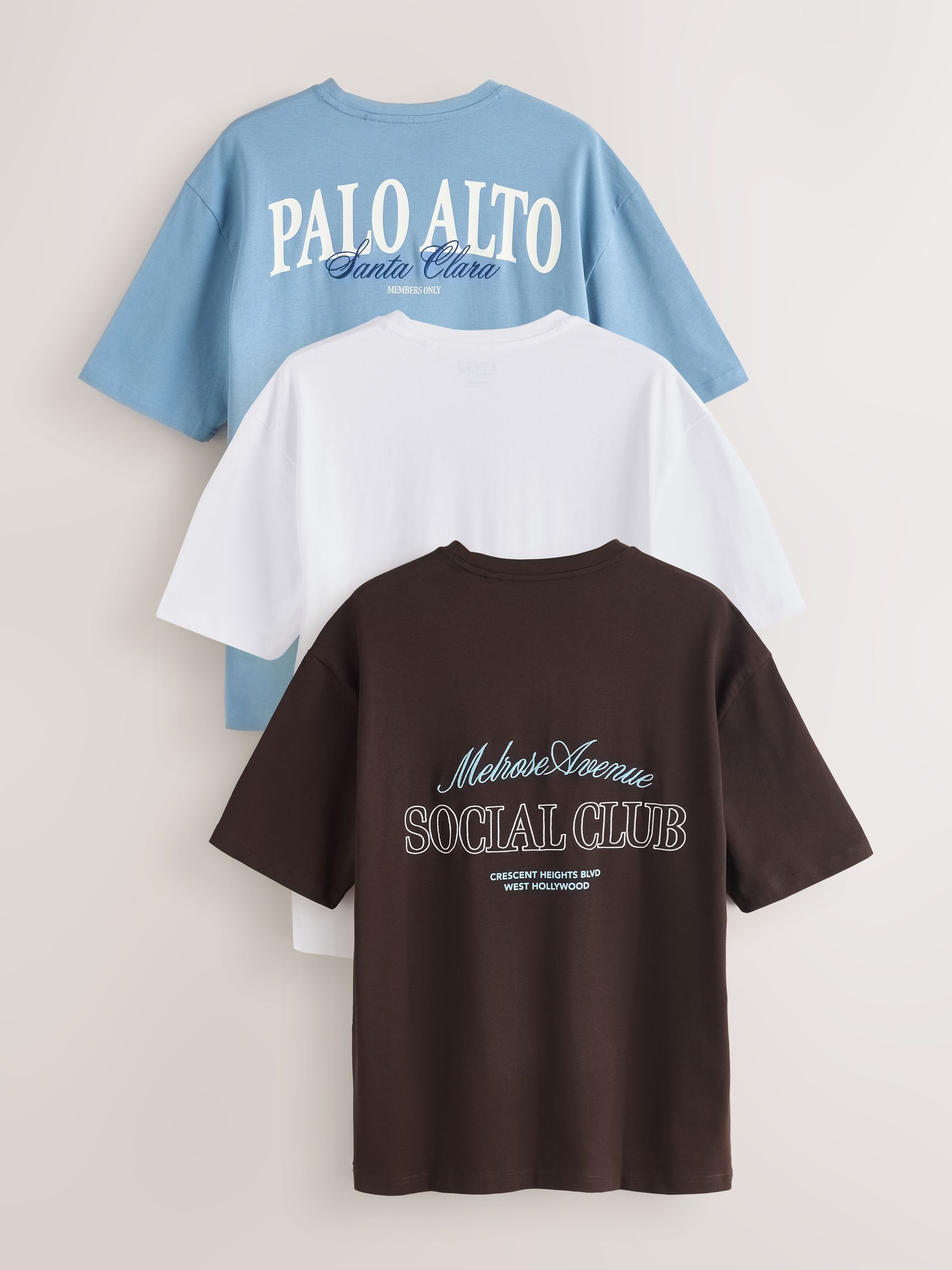 Buy Blue/White/Brown Relaxed Fit Graphic Print T-Shirts 3 Pack