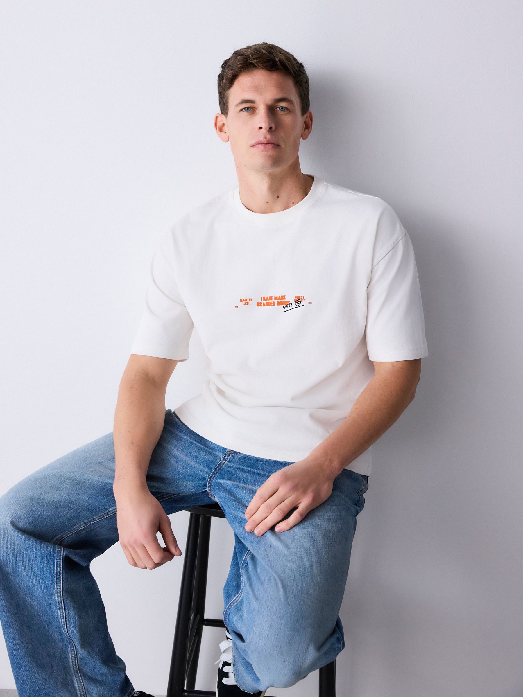 Buy White text Relaxed Fit Graphic Print Heavy Weight T-Shirt from
