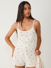 Society 8 Cream Flower Pointelle Shorts Set - Image 4 of 4