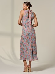 Jolie Moi Blue Chiffon Halterneck Printed Midaxi Dress - Image 2 of 6
