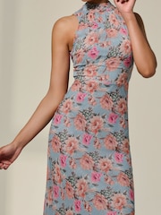 Jolie Moi Blue Chiffon Halterneck Printed Midaxi Dress - Image 3 of 6