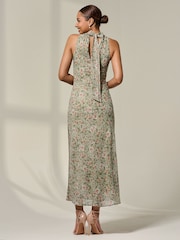Jolie Moi Green Sleeveless Chiffon Halterneck Midaxi Dress - Image 2 of 6