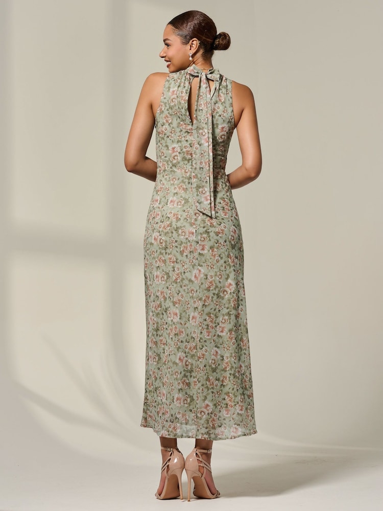 Jolie Moi Green Sleeveless Chiffon Halterneck Midaxi Dress - Image 2 of 6