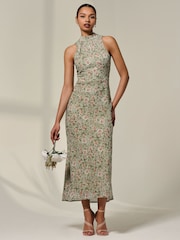 Jolie Moi Green Sleeveless Chiffon Halterneck Midaxi Dress - Image 5 of 6