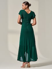 Jolie Moi Green Angel Sleeve Mesh Wrap Maxi Dress - Image 4 of 6