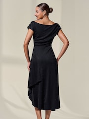 Jolie Moi Black Asymmetric Draped Midi Dress - Image 2 of 6