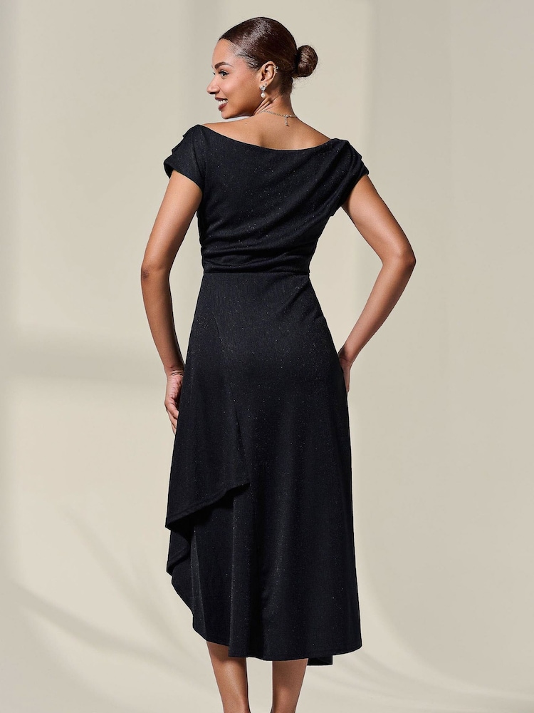 Jolie Moi Black Asymmetric Draped Midi Dress - Image 2 of 6