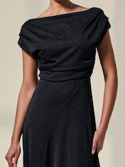 Jolie Moi Black Asymmetric Draped Midi Dress - Image 3 of 6